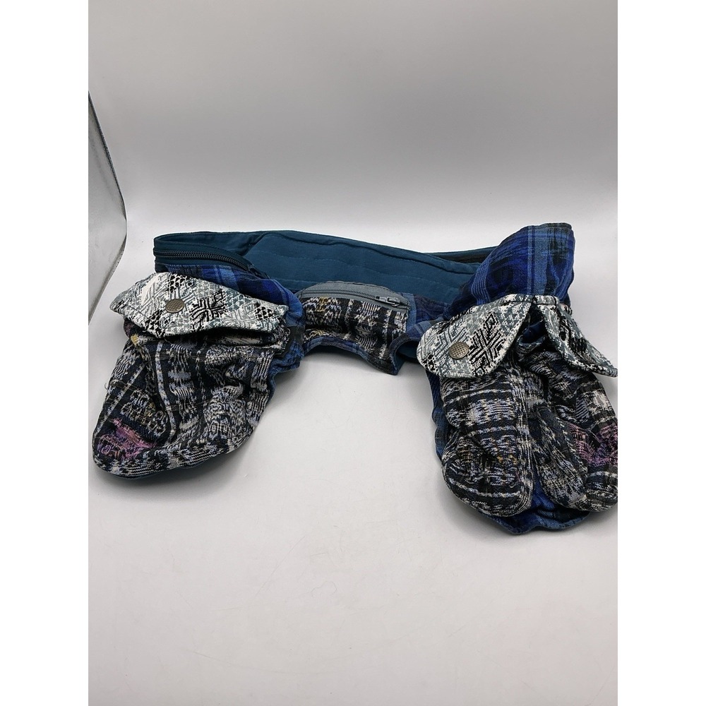 Boho Festival Utility Belt Waist Pack Cargo Pocket Hip Bag Cotton Blue Plaid